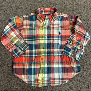 Ralph Lauren Baby Boy Red Blue Yellow Plaid Button Down Shirt Size 18M